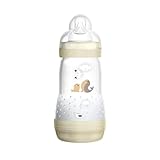 MAM Easy Start - Biberón anticólicos 260 ml, válvula inferior contra cólicos, botella para bebé con tetina, tamaño 1, foca, Instrucciones en Lengua Extranjera