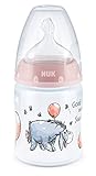 NUK First Choice+ - Biberón de Disney Winnieh the Pooh | 0 – 6 meses | Indicador de temperatura | 150 ml | Válvula anticólicos | Sin BPA | Tetina de silicona | Rosa