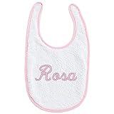 Pekebaby Babero Personalizado Rizo Plastificado con nombre bordado (20 x 20 cm) Rosa