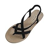 Sandalias planas informales de verano para mujer, sandalias elásticas con punta abierta, cuñas para mujer Botines Mujer Vestir (Black, 39EU)