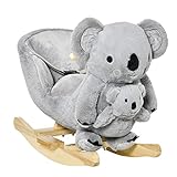 HOMCOM Caballito Balancín Infantil en Forma de Koala con Títere para Bebés 18-36 Meses con Sonido Cinturón de Seguridad y Reposapiés 60x33x50 cm Gris