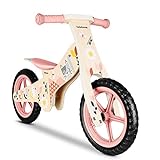 Bicicleta sin pedales de madera, SPRING BIKE, correpasillos rosa para equilibrio y aprendizaje, diseño unisex con sillín regulable, niños de 2 años