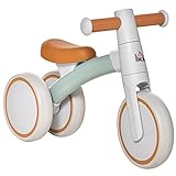 HOMCOM Bicicleta sin Pedales para Niños de 1-3 Años Bicicleta de Equilibrio con 3 Ruedas Silenciosas Correpasillos Triciclo de Bebé 60x24x37 cm Marrón