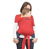 Suavinex - Fular Portabebés recién nacidos Babywrap + Bolsita de transporte. Camiseta Porteadora de bebé. Fular portabebés elástico. Aplio tamaño. porteo Seguro y ergonómico, color Rojo