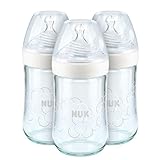 NUK Nature Sense - Biberón, de vidrio, 240 ml, de 0 a 6 meses, anticólicos, sin BPA, silicona, lote de 3