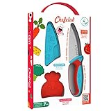 Chefclub Kids - Cuchillo de cocina para niños - Cuchillo de plástico y acero inoxidable con protector de dientes y protector de lámina, herramienta segura y ergonómica, recomendada para 7 años