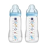 MAM Juego de 2 botellas Easy Active (330 ml), botella para bebé con tetina MAM tamaño 2 de silicona SkinSoft, botella de leche con forma ergonómica, 4 meses, espacio mundial