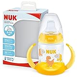 NUK First Choice+ - Biberón para aprender a beber de 6 a 18 meses, 150 ml, indicador de control de temperatura, boquilla antigoteo, asas ergonómicas, sin BPA, dinosaurios