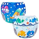 Luxja Pañal de Natación para bebes Bañador Reutilizable de Nadar de Bebé Pañal lavable para Bebé (0-3 años), Ballenas + Peces